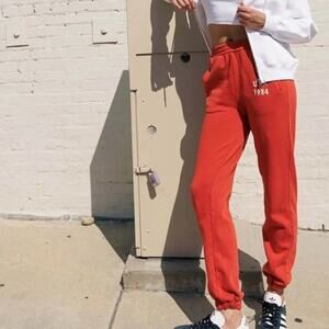 Anthropologie Lazy Sunday Fleece Lined Orange High Rise Jogger Sweatpants-M